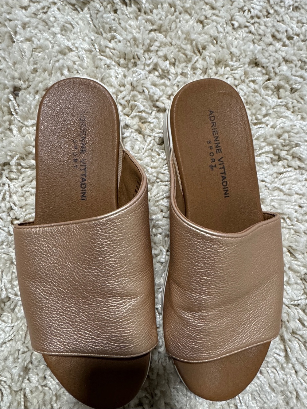 Adrienne Vittadini Metallic Rose Gold Slide Mules